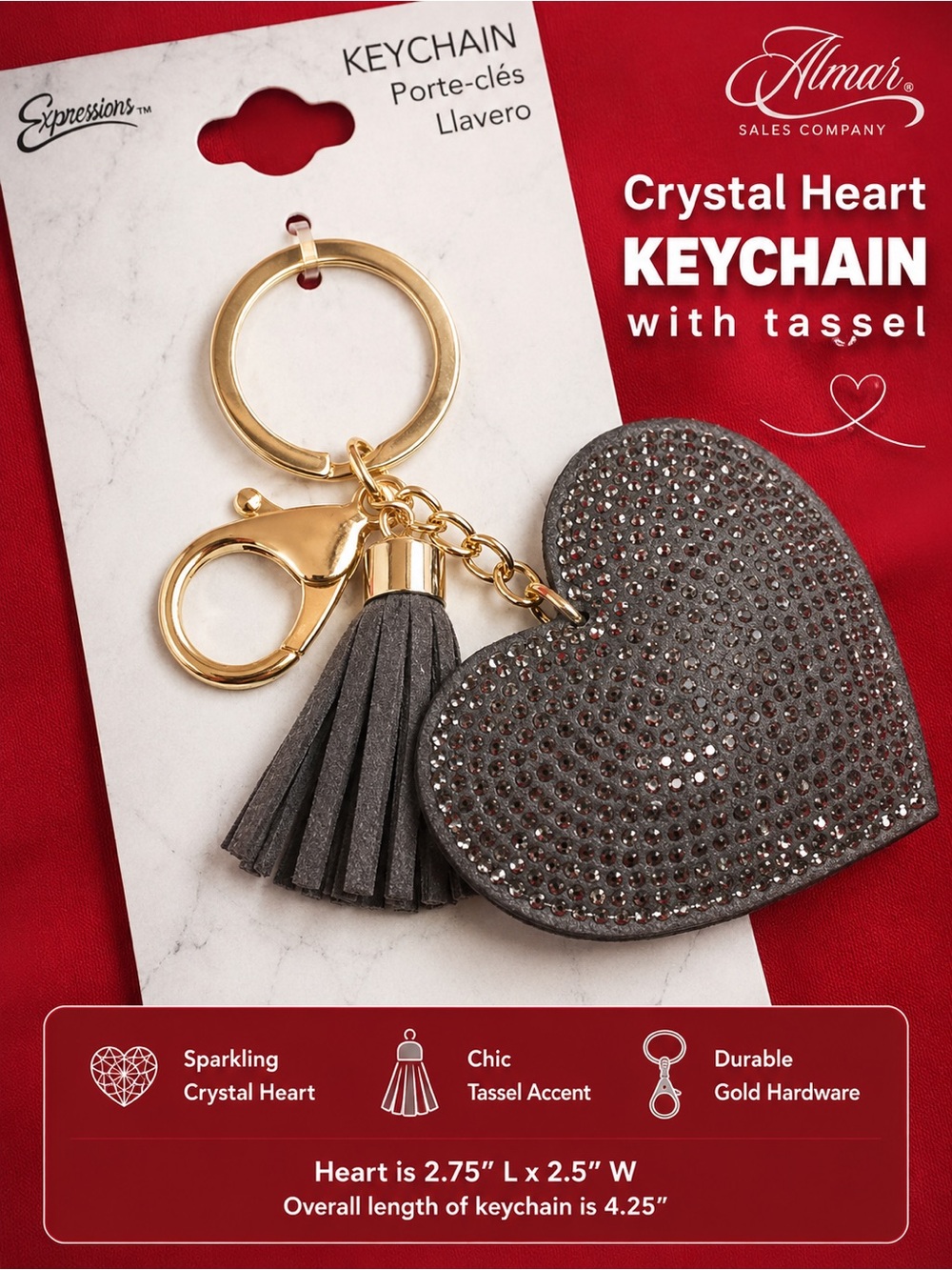 CRYSTAL HEART BLING KEYCHAIN with TASSEL